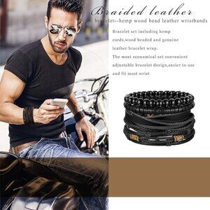 Men's 4pc Leather Bracelet Set